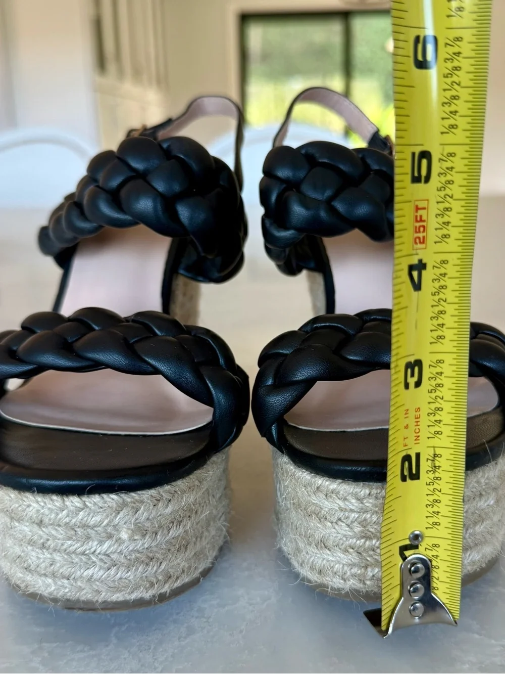 Coutgo Braided Strap Black Wedge Espadrille Sandals - Black size 6